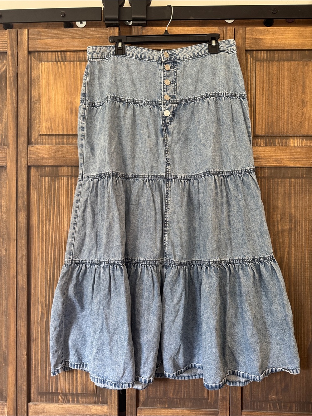 M Jeans Blue Denim Tiered Button-Front Maxi Skirt